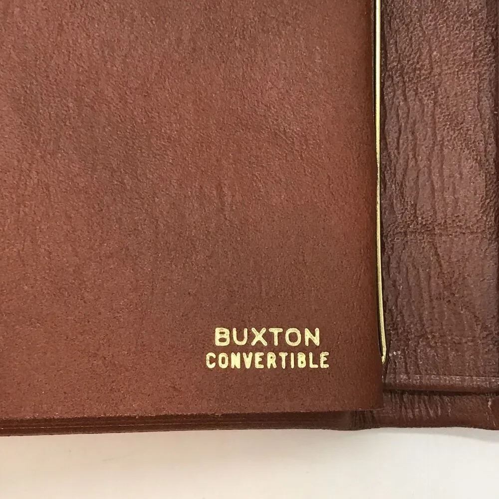 Vintage Buxton Convertible Cognac Leather Bifold Wallet Men's Brown Billfold NOS